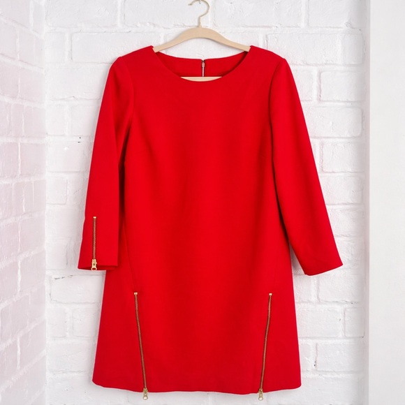 J. Crew Dresses & Skirts - J.Crew Red Shift Dress Gold Zipper Detail Fully Lined Size 6